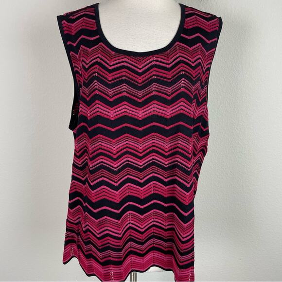 Misook Red Pink Black Chevron Tank 24.5" pit to pit 27" length 2X- 3X. - Picture 1 of 9